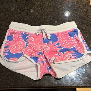 Lilly Pulitzer Pink Pineapple Athletic Shorts on Blue